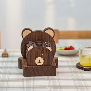 Sous-verre en bois motif ours au design moderne, tapis isolant créatif pour table basse, tasse à thé, cuisine, pot à sable, accessoires de photographie - Product Image 3