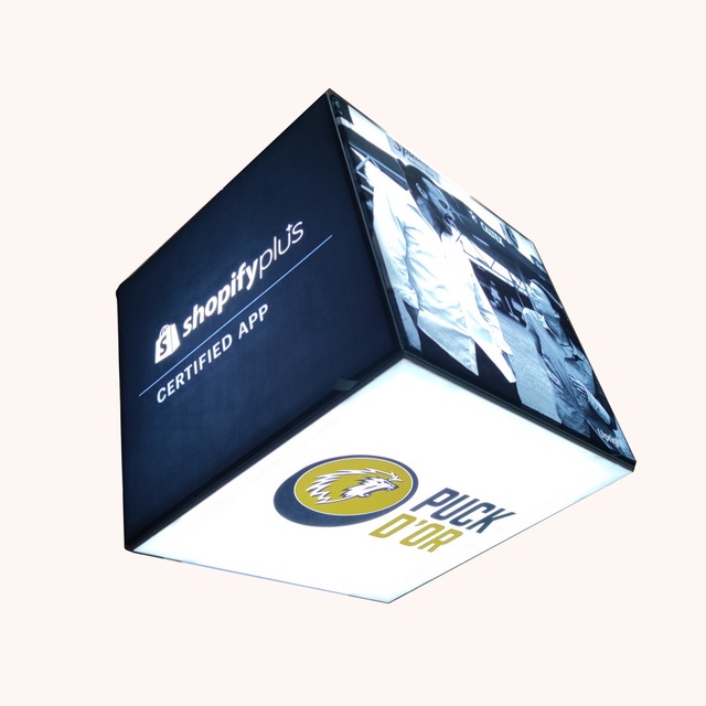 Ceiling SEG Fabric Aluminum Profile Portable Full Color Cube LED Display Light Box Low Power Consumption for Trade Show Booth