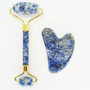 Rouleau de massage facial en jade personnalisé avec logo du fabricant, 100 % naturel, pour le visage, en pierre de jade double rose quartz - Product Image 4