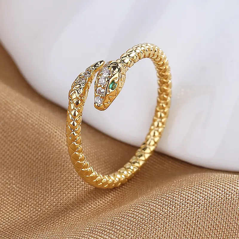 Anello aperto serpente anello regolabile in zircone placcato oro 18 carati con vendita calda da donna