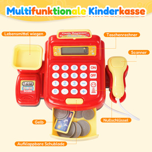 Caisse enregistreuse pour enfants, jouet de simulation avec son, lumière, calculatrice, balance, scanner et pièces de monnaie pour jeu de rôle en supermarché - Product Image 2