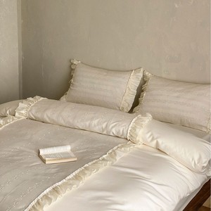 French Style 100% Cotton Washed Four Piece Bedding Set White Milky White Jacquard Duvet <b>Cover</b> Pillowcases Sheets - Product Image 2