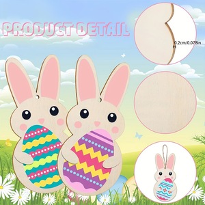 Decoraciones de Pascua en stock, chips de madera para pintar para niños, letreros de madera con forma de conejo, manualidades decorativas de madera. - Product Image 3