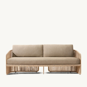 Ensemble de mobilier d'extérieur moderne en teck et rotin : canapé, chaise longue et table basse pour jardin, ferme, appartement, cour et villa - Product Image 3