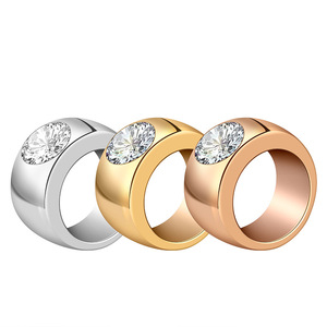 yunnique Men's Titanium Steel <b>Ring</b> Geometric Design Bezel Set <b>Crystal</b> Wide Band Jewelry Gift - Product Image 5