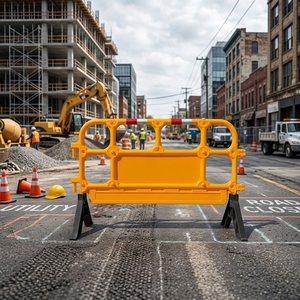 Vente directe usine – Barrières de sécurité <span class=keywords><strong>pour</strong></span> chantiers, barrières mobiles en PE avec revêtement PVC, flexibles <span class=keywords><strong>pour</strong></span> le contrôle du trafic - Product Image 1