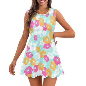 Vestido <span class=keywords><strong>de</strong></span> verano Sexy con estampado <span class=keywords><strong>de</strong></span> plantas tropicales para mujer, vestido rojo con estampado <span class=keywords><strong>de</strong></span> flores Frangipani blanco, vestido sin mangas con cuello redondo para mujer - Product Image 6