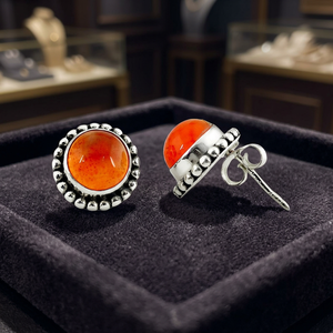 Trendy Original Design Fashion Jewelry Natural Cut Orange Carnelian Gemstone 925 <b>Sterling</b> <b>Silver</b> Solid <b>Stud</b> Earrings Party Gift - Product Image 3