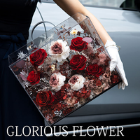 Boîte à fleurs éternelles en acrylique, roses préservées mélangées, décoration florale romantique pour la maison, cadeau de vacances