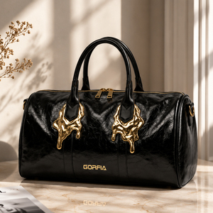 Sac de voyage en PU noir brillant personnalisé, grande capacité, sac de week-end, sac de voyage portable pour hommes et femmes - Product Image 1
