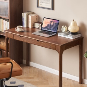 B5164 Bàn Làm Việc Gia Đình Bằng Gỗ Óc Chó Màu Đen Trơn Phong Cách Bắc Âu Với <span class=keywords><strong>2</strong></span> Ngăn Kéo Đựng Đồ Bàn Học Bằng Gỗ - Product Image 1