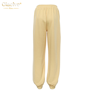 Clacive Otoño Invierno Hip Hop pantalones de chándal pantalones de algodón elástico cintura deportivo amarillo Mujer Pantalones - Product Image 5
