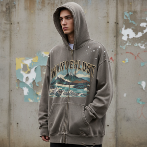 Biểu Tượng Tùy Chỉnh Dtg In 100% Cotton Áo Thun Hoodie Thêu Quá Khổ Dài Trùm Mũ Trùm Thun Áo Mùa Thu Dệt Kim Rửa Sạch Áo - Product Image 1