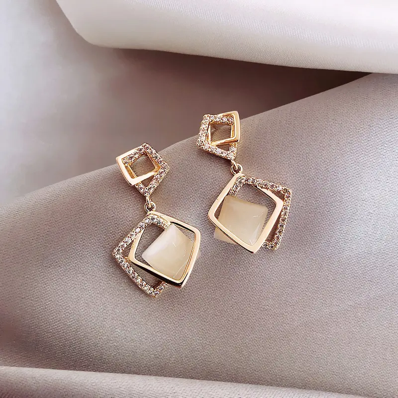 27 deigns 실버 핀 오팔 한국 귀걸이 2021, 기하학적 광장 다이아몬드 한국어 귀걸이