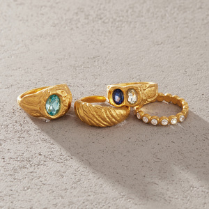 Bague de fiançailles vintage en or 10K avec saphir, sertie clos, ovale, pierre naturelle, plaqué or 18K, empilable, pour femme - Product Image 5