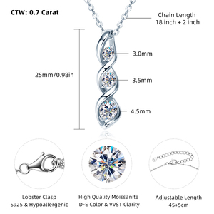 Regalo de joyería diaria 925 Plata 4,5mm y <span class=keywords><strong>3</strong></span>,5mm y 3mm D Color <span class=keywords><strong>Moissanite</strong></span> <span class=keywords><strong>3</strong></span> piedra infinito colgante collar para mujer - Product Image 3