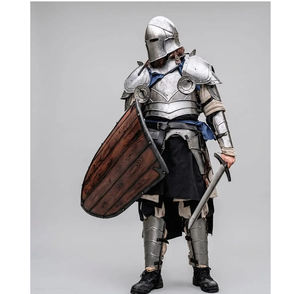Armure Complète Traditionnelle de Chevalier Médiéval en Acier, Calibre 18, Bouclier en Bois Fait Main, Réplique Historique pour Reconstitutions - Product Image 2