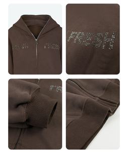 400 GSM棉羊毛重量级拉链连帽衫空白定制全拉链水钻连帽衫设计师街装 - Product Image 4