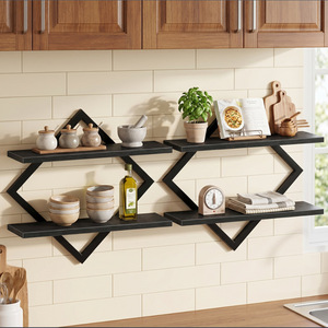 Étagère murale Lexinchen Diamond noire à 2 niveaux pour le rangement et la décoration du salon et de la cuisine - Product Image 3