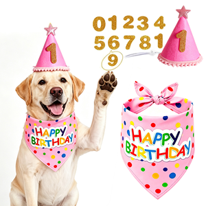 Suministros para Fiesta de Cumpleaños de Perro, Conjunto de Disfraces con Pañuelo y Sombrero de Feliz Cumpleaños para Perro, con Pegatinas de Números, Disfraz Ajustable para Mascotas, Regalo para Perros - Product Image 1