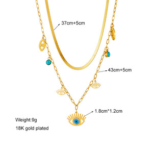 Evil Eye Turquoise Pendant Stainless Steel Double Layer Necklace Gold Color Geometric Design Gift Jewelry - Product Image 4