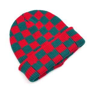 Weihnachtliche Rot-Grüne Karierte Strickmütze Maßgefertigte Plissierte Karierte Wintermütze Festtagsgeschenk Unisex - Product Image 3