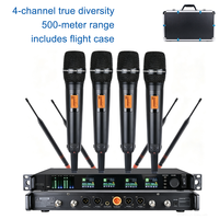 Microphone sans fil UHF à 4 canaux BHA Y-6004 True Diversity, portée 500m, avec flight case pour scène, église, karaoké, discours en direct