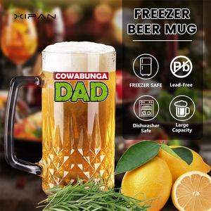 Verres à bière personnalisés avec logo, 500 ml, avec poignée, qualité alimentaire, motif diamant transparent, mug à bière classique pour bar et événements <span class=keywords><strong>de</strong></span> marque - Product Image 3