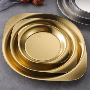 Korean Style Double Handle Flat Bottom Plate 304 Stainless Steel For Food Serving Dessert Barbecue Tray - Product Image 2
