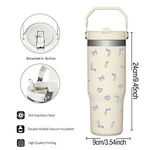 Termo portátil de 30oz para coche, diseño floral creativo, de acero inoxidable, con tapa, aislamiento térmico de 6-12h, embalaje en caja de regalo transfronteriza - Product Image 2