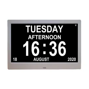 Horloge de jour HD 10 pouces grand écran avec 5 images de fond et 3 écrans de calendrier UI pour la perte de mémoire des personnes âgées