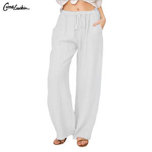 <span class=keywords><strong>Pantaloni</strong></span> larghi Casual in <span class=keywords><strong>cotone</strong></span>-<span class=keywords><strong>lino</strong></span> con Logo personalizzato a vita alta <span class=keywords><strong>pantaloni</strong></span> larghi con coulisse - Product Image 4