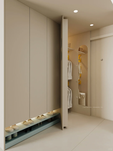 Système de dressing multifonctionnel avec étagère à chaussures et étagère haute et étroite, armoire de rangement moderne pour entrée avec éclairage LED - Product Image 5