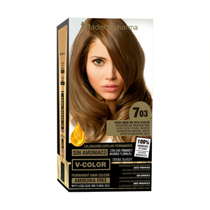 Tinte Permanente para el Cabello Thader Pharma V-Color 703 Rubio Medio Dorado Natural Sin Amoníaco Con Líquido Dorado y Aceites Florales - Product Image 2