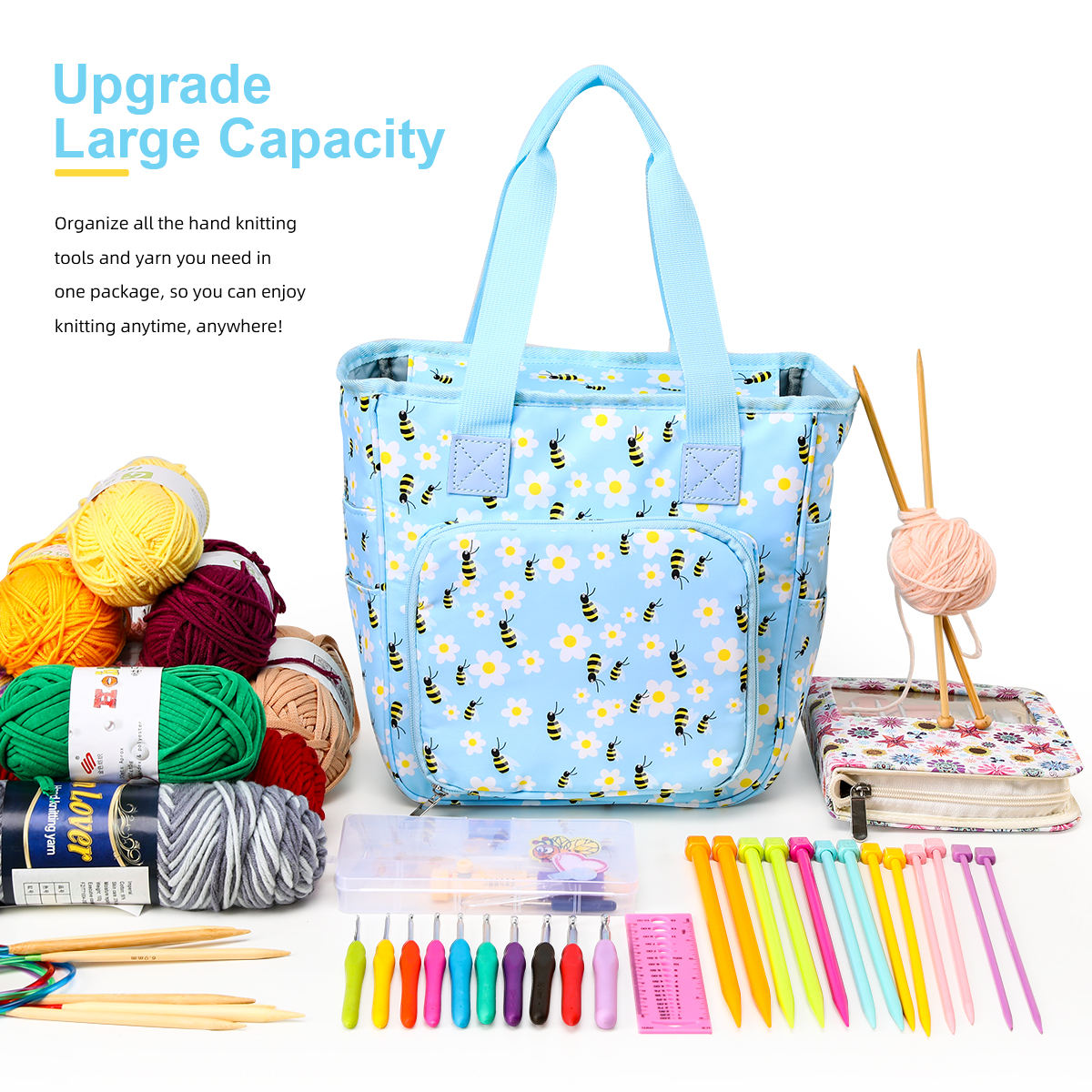 Hot Sales Custom Travel Lightweight Crochet Hooks Knitting Needles  Organizer Tote Bag Portable Yarn Storage Bag With Side Pocket