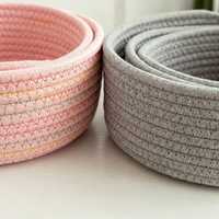 Panier de rangement rond en corde de coton tressée, organiseur en tissu pour cosmétiques, jouets, clés, bijoux, articles de toilette