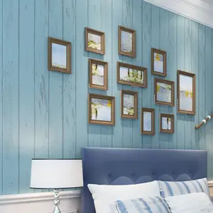 블루 지중해 세로 줄무늬 부직포 벽지, TV 배경 벽, 향수 나무 곡물 벽지