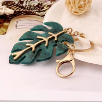 Gantungan Kunci Daun Monstera Hijau Akrilik Fashion Kreatif Perhiasan Tanaman Gantungan Kunci Daun Palem Monstera Hijau