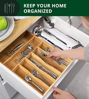 Organizador de cajones de cocina de bambú ajustable y expandible, bandeja para cubiertos/utensilios con divisores ranurados, para cubertería, barnizado