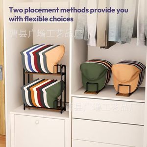 Wooden Desktop <b>Hat</b> Storage Rack Iron And Wood Combination Double Layer Baseball Cap Organizer For Desk Organization - Product Image 2