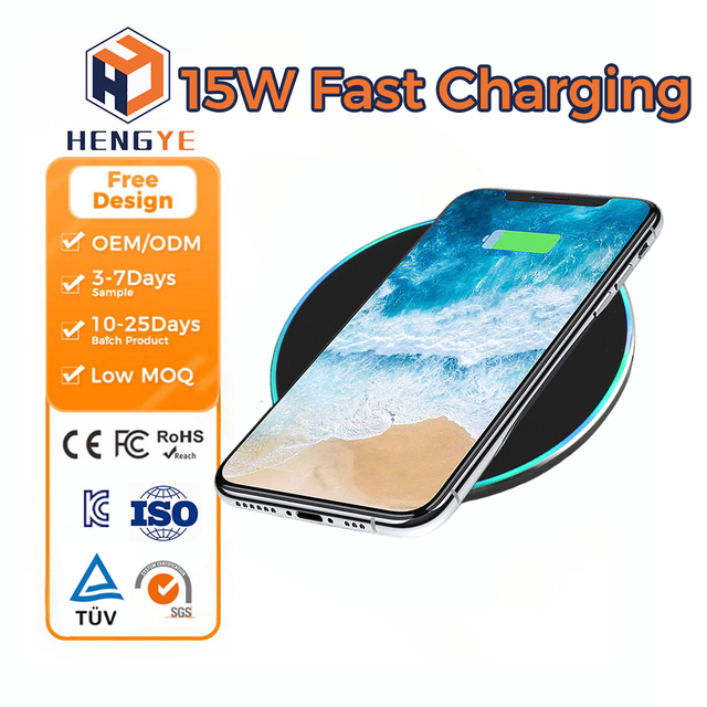 Box Customized Logo OEM Wireless Charging 15W 10W Desktop Mirco USB Type C Port Electric Fast Charger Station Wireless Charger