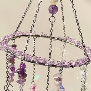 Ciondolo Artigianale in Cristallo <span class=keywords><strong>di</strong></span> Ametista, Acchiappasole con Farfalla in Metallo e <span class=keywords><strong>Gocce</strong></span> <span class=keywords><strong>di</strong></span> <span class=keywords><strong>Vetro</strong></span>, Decorazione Pendente per Casa e Ufficio, Pietra Curativa dell'Amore - Product Image 3