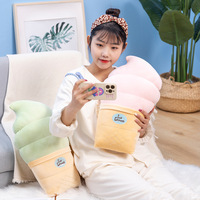 Coussin créatif tricolore en peluche courte modèle crème glacée, rembourrage en coton PP, hauteur 31-50 cm, unisexe, pour le bureau ou la pause déjeuner - Design Matcha