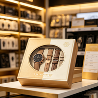 Boîte d'emballage en papier pour montre connectée 7-en-1, style luxe léger, avec fenêtre en PVC et base, gaufrée feuille d'or, vente en gros