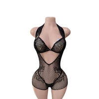 Tenue de performance de danse de salon sans manches, combinaison résille à strass, ensemble 3 pièces, vêtements de danse exotique, tenues de strip-teaseuse
