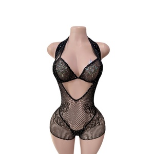Ropa de Baile de Salón, Ropa de Actuación sin Mangas, Mono de Rejilla con Pedrería, Conjunto de 3 Piezas, Ropa de Baile Exótica, Atuendos de Stripper - Product Image 6