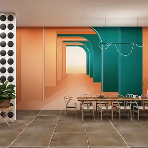 Papel pintado naranja Revestimiento de paredes Marca de moda Tienda de ropa Salón de belleza Sala de transmisión en vivo Fondo decorativo Papel tapiz 3D
