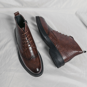 <strong>Brogue</strong> Pattern <strong>Black</strong> Brown High Top Handsome Designers Durable PU Leather Ankle <strong>Boots</strong> <strong>Men</strong> - Product Image 5