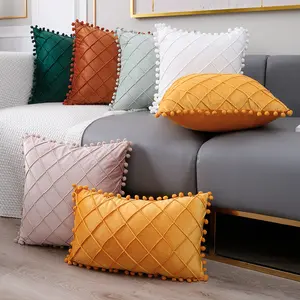 18x18 pollici geometrico divano divano Decor lombare velluto pompon federa cuscino cuscino con Pom Pom