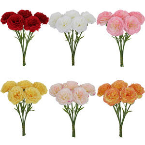 Ramo de 5 Flores Artificiales de Clavel Blanco de Seda de Alta Calidad de 23 cm para el Dí<span class=keywords><strong>a</strong></span> de la Madre, Acción de Gracias y Graduación - Product Image 1